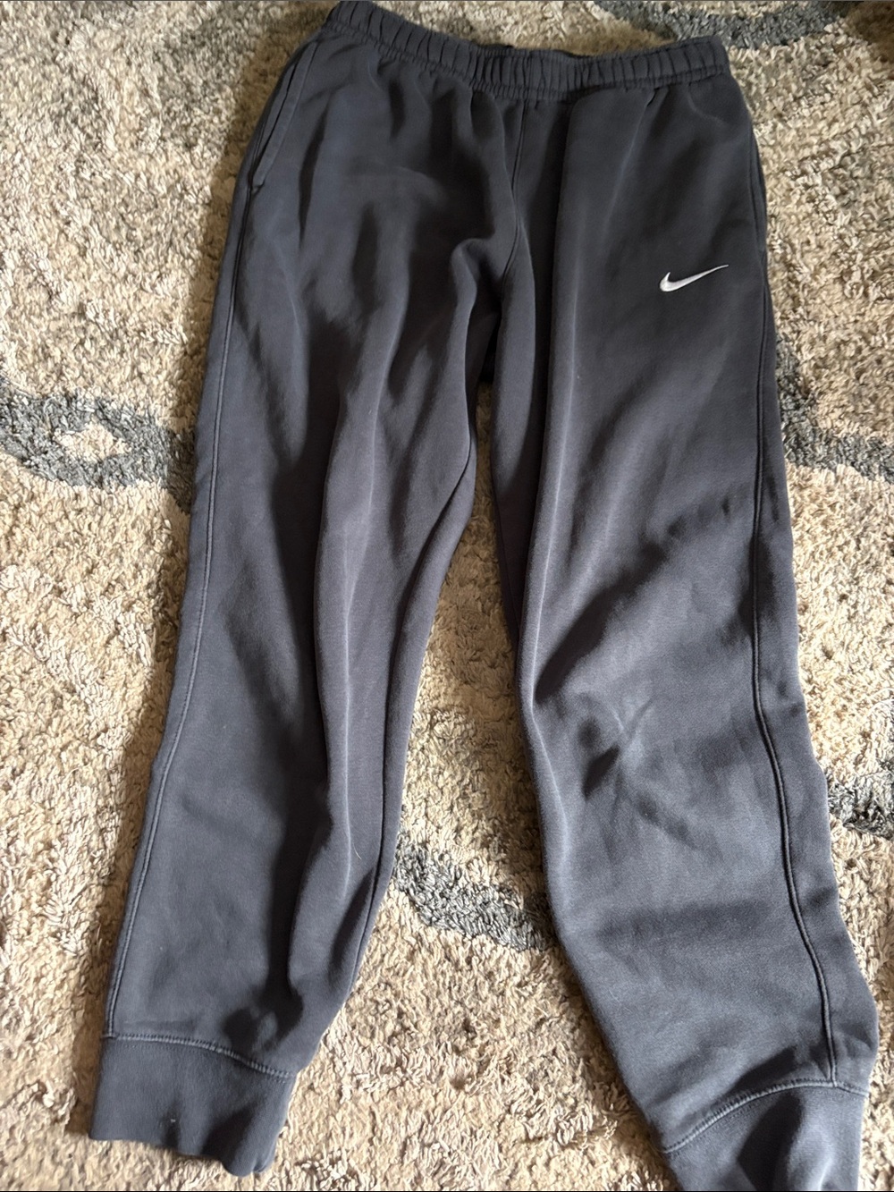 Nike Charcoal Gray Fleece Joggers with White Swoosh